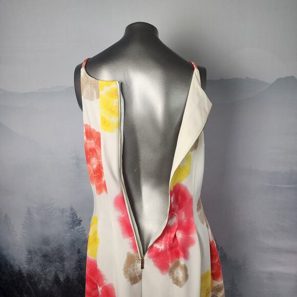 Calvin Klein Floral Print Tie Dye High Neck Fit and Flare Dress | Womens 14 - Picture 10 of 12
